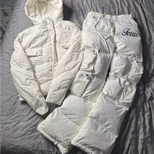 Men's White Puffer Jacket and Pants Set